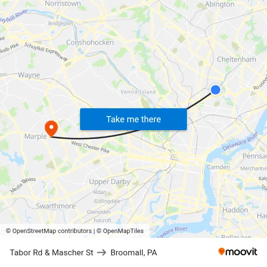Tabor Rd & Mascher St to Broomall, PA map