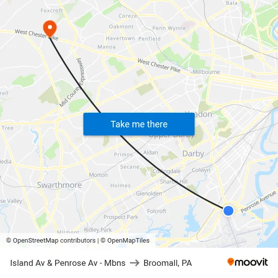 Island Av & Penrose Av - Mbns to Broomall, PA map