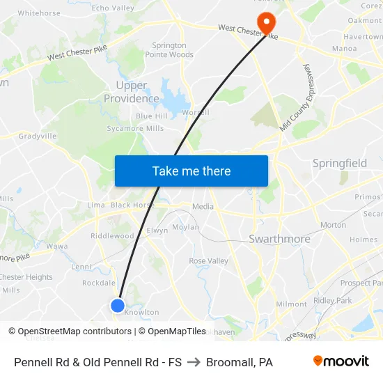 Pennell Rd & Old Pennell Rd - FS to Broomall, PA map
