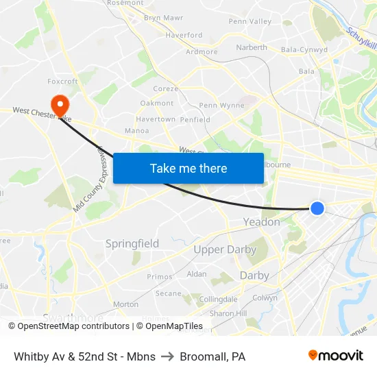 Whitby Av & 52nd St - Mbns to Broomall, PA map