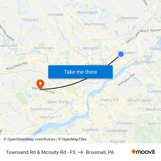 Townsend Rd & Mcnulty Rd - FS to Broomall, PA map