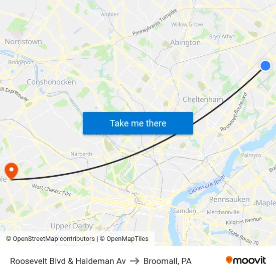 Roosevelt Blvd & Haldeman Av to Broomall, PA map