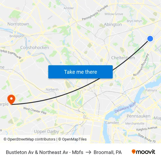 Bustleton Av & Northeast Av - Mbfs to Broomall, PA map