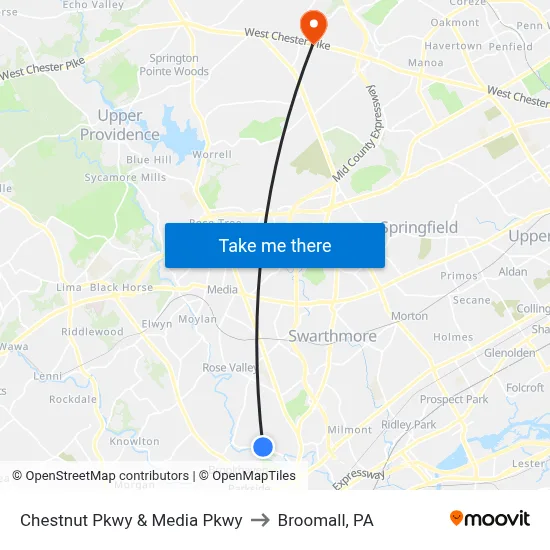 Chestnut Pkwy & Media Pkwy to Broomall, PA map