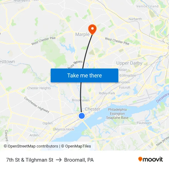7th St & Tilghman St to Broomall, PA map