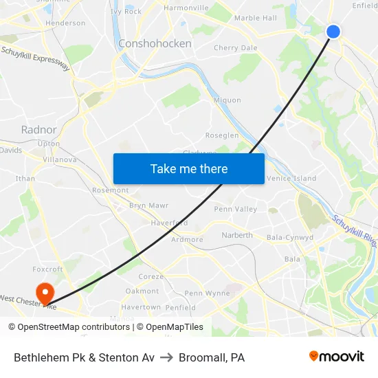 Bethlehem Pk & Stenton Av to Broomall, PA map