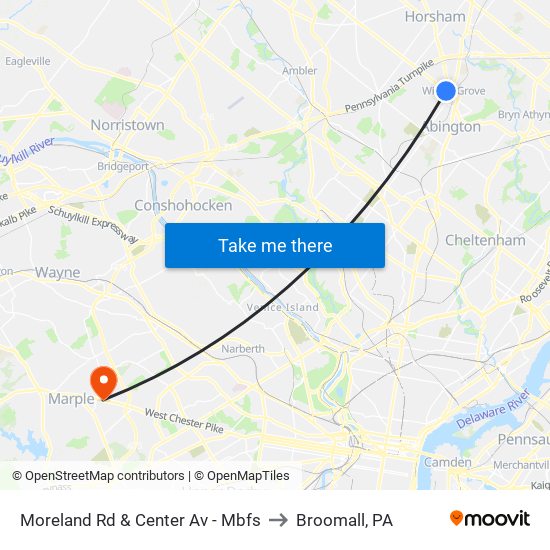 Moreland Rd & Center Av - Mbfs to Broomall, PA map