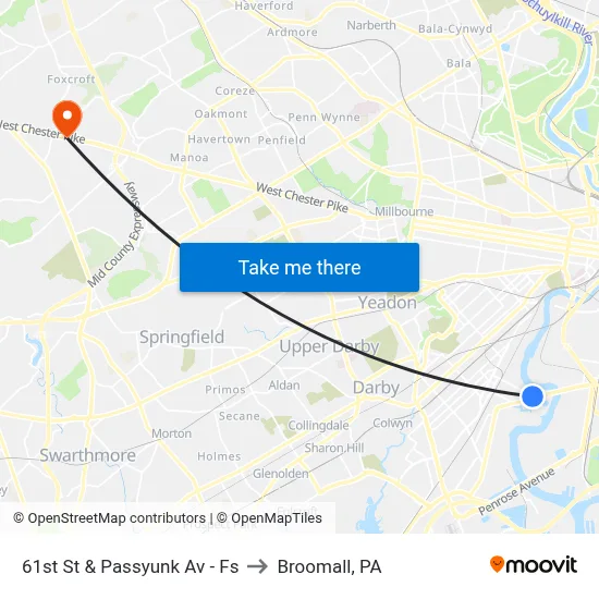 61st St & Passyunk Av - Fs to Broomall, PA map