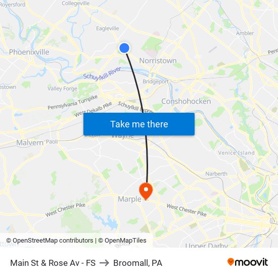 Main St & Rose Av - FS to Broomall, PA map