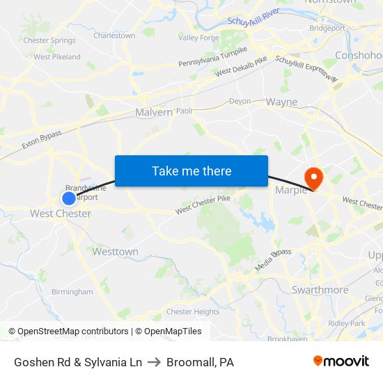 Goshen Rd & Sylvania Ln to Broomall, PA map