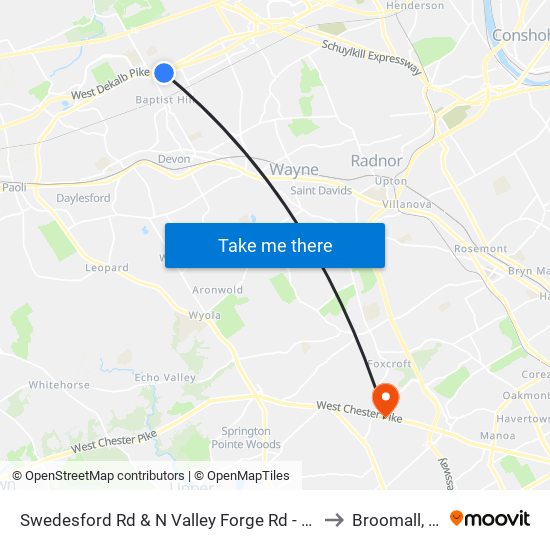 Swedesford Rd & N Valley Forge Rd - Mbfs to Broomall, PA map