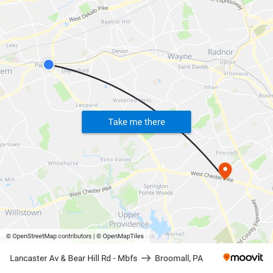 Lancaster Av & Bear Hill Rd - Mbfs to Broomall, PA map