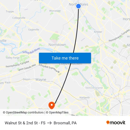 Walnut St & 2nd St - FS to Broomall, PA map
