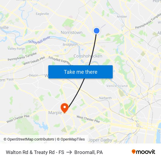 Walton Rd & Treaty Rd - FS to Broomall, PA map
