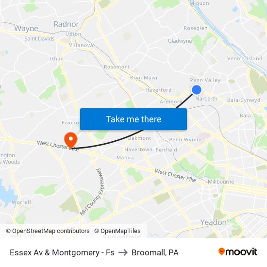 Essex Av & Montgomery - Fs to Broomall, PA map