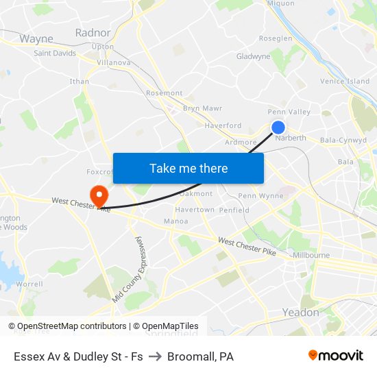 Essex Av & Dudley St - Fs to Broomall, PA map