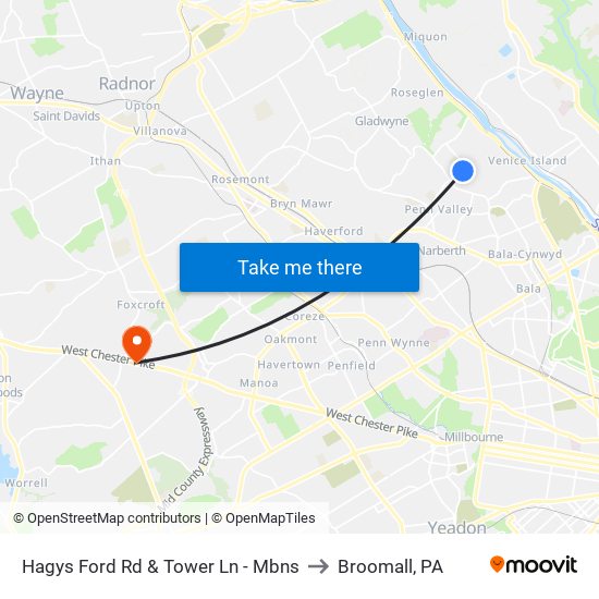 Hagys Ford Rd & Tower Ln - Mbns to Broomall, PA map