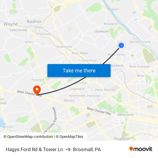 Hagys Ford Rd & Tower Ln to Broomall, PA map