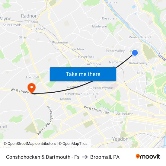 Conshohocken & Dartmouth - Fs to Broomall, PA map