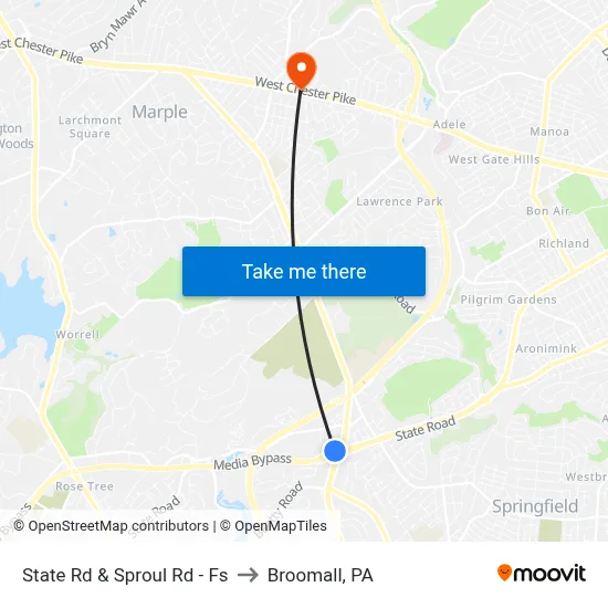 State Rd & Sproul Rd - Fs to Broomall, PA map