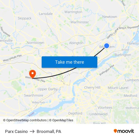 Parx Casino to Broomall, PA map