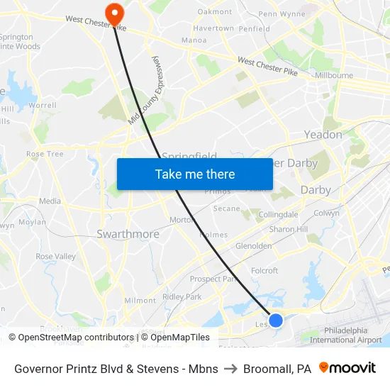 Governor Printz Blvd & Stevens - Mbns to Broomall, PA map