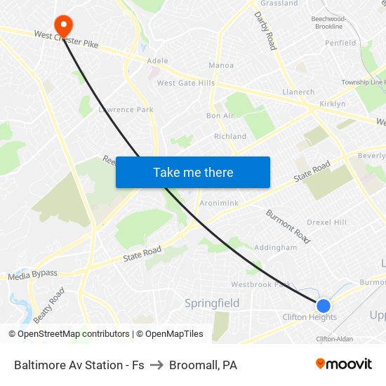 Baltimore Av Station - Fs to Broomall, PA map