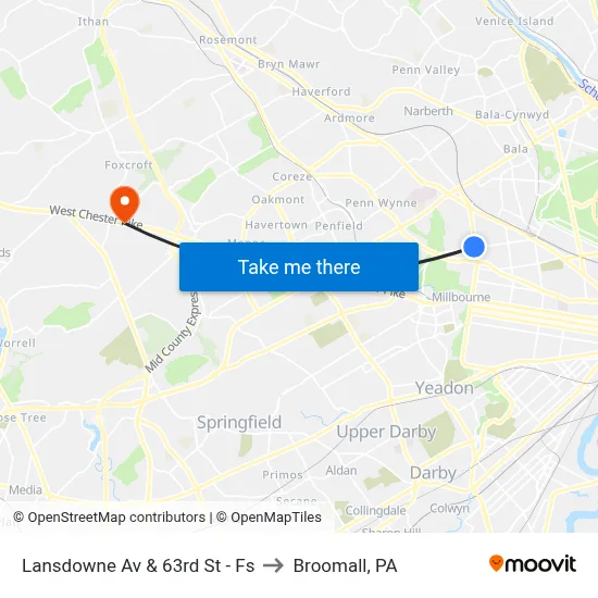 Lansdowne Av & 63rd St - Fs to Broomall, PA map