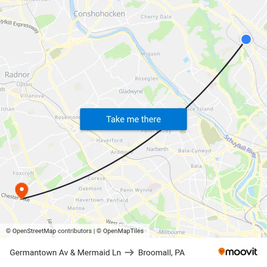 Germantown Av & Mermaid Ln to Broomall, PA map