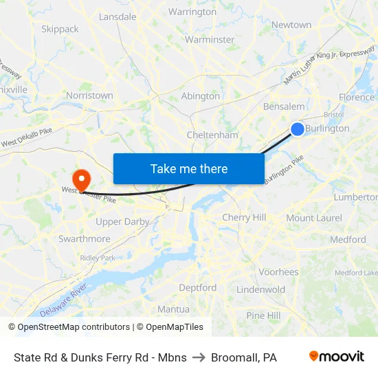 State Rd & Dunks Ferry Rd - Mbns to Broomall, PA map