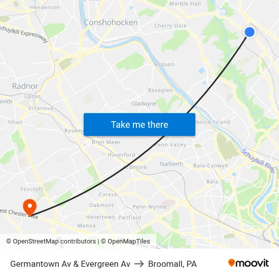Germantown Av & Evergreen Av to Broomall, PA map