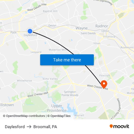 Daylesford to Broomall, PA map