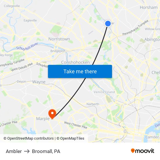 Ambler to Broomall, PA map