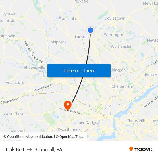 Link Belt to Broomall, PA map