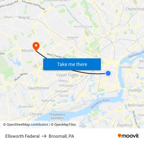 Ellsworth Federal to Broomall, PA map