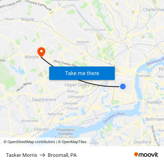 Tasker Morris to Broomall, PA map