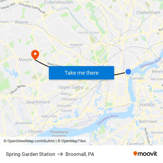 Spring Garden Station to Broomall, PA map