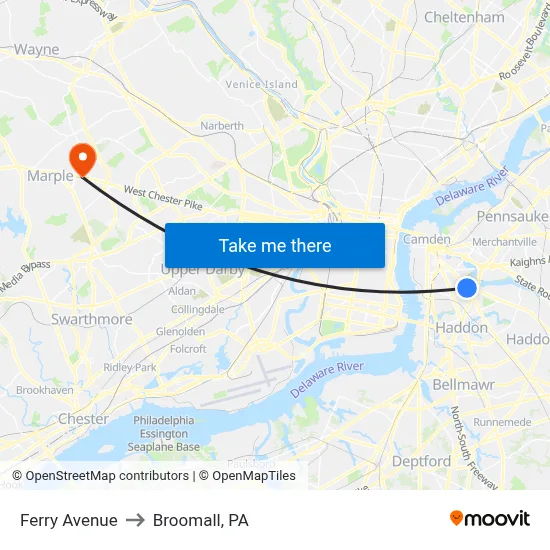 Ferry Avenue to Broomall, PA map