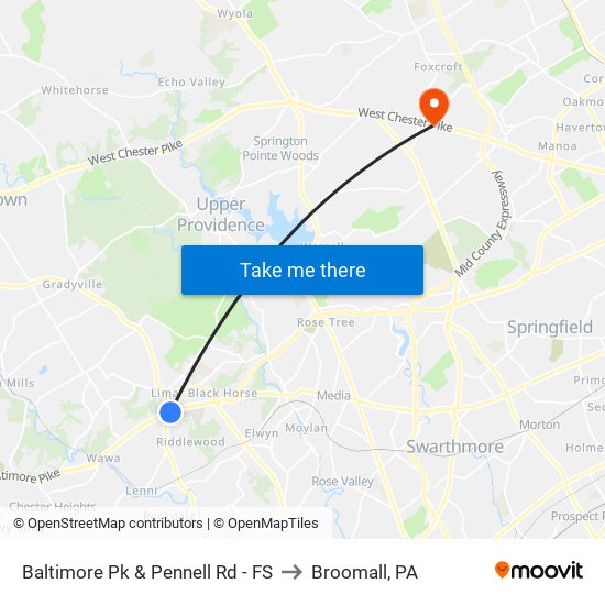 Baltimore Pk & Pennell Rd - FS to Broomall, PA map