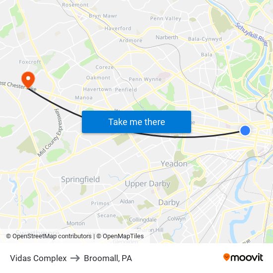 Vidas Complex to Broomall, PA map