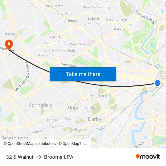 32 & Walnut to Broomall, PA map
