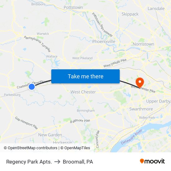 Regency Park Apts. to Broomall, PA map