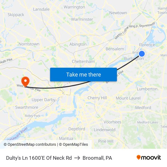 Dulty's Ln 1600'E Of Neck Rd to Broomall, PA map