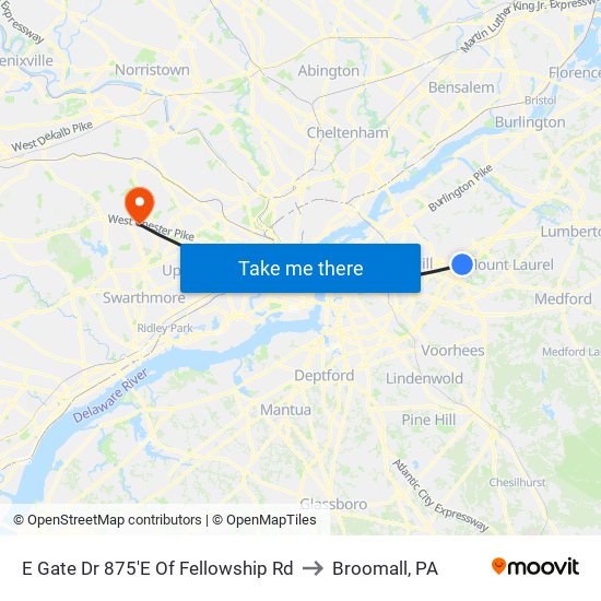 E Gate Dr 875'E Of Fellowship Rd to Broomall, PA map