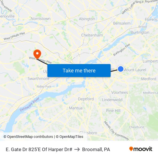 E. Gate Dr 825'E Of Harper Dr# to Broomall, PA map