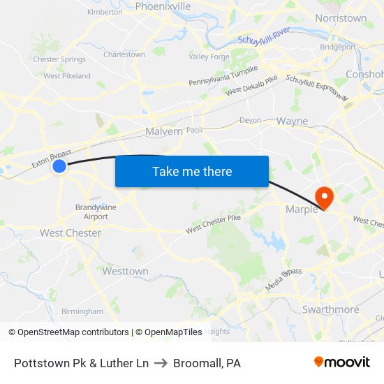 Pottstown Pk & Luther Ln to Broomall, PA map
