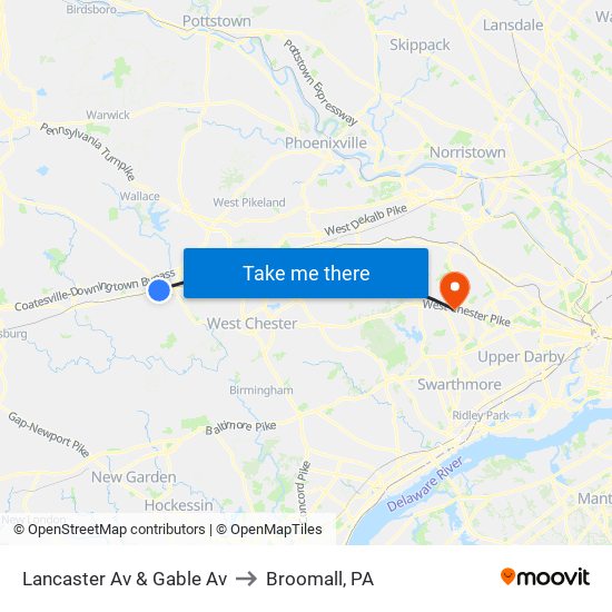Lancaster Av & Gable Av to Broomall, PA map