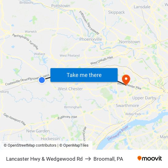 Lancaster Hwy & Wedgewood Rd to Broomall, PA map