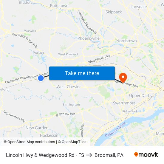 Lincoln Hwy & Wedgewood Rd - FS to Broomall, PA map