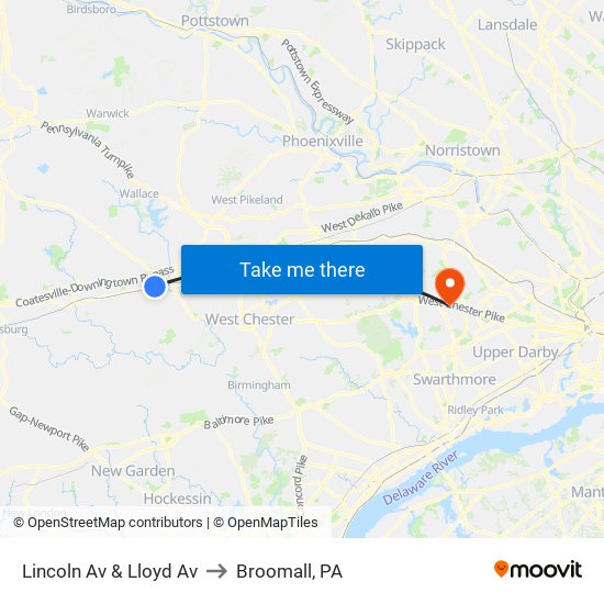 Lincoln Av & Lloyd Av to Broomall, PA map
